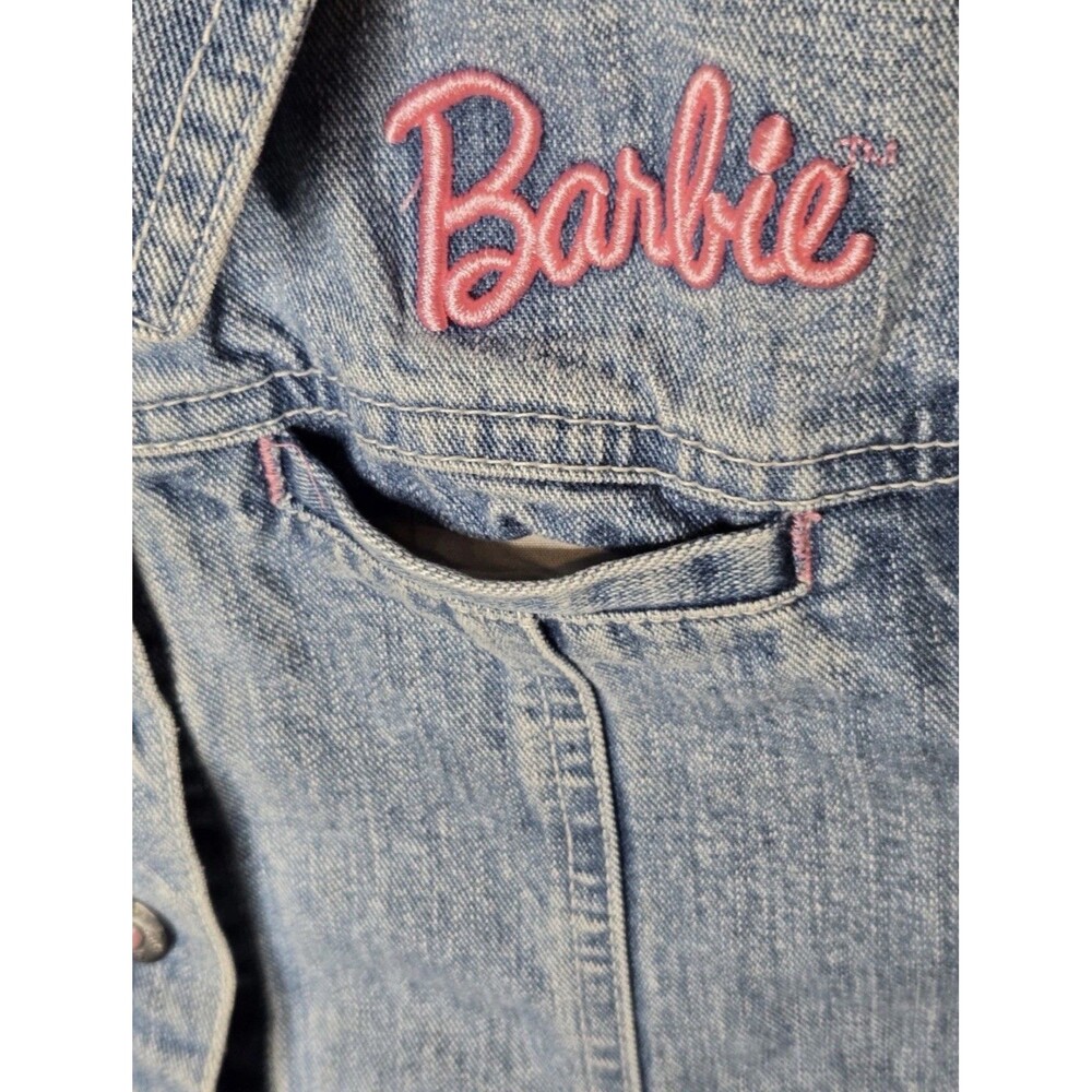 VINTAGE RARE BARBIE 90s Kids Girls Sz 6 denim embroidered Bling Jacket - Picture 9 of 10